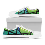 Blue And Green Stained Glass Print White Low Top Shoes