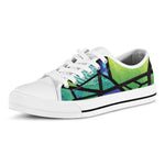 Blue And Green Stained Glass Print White Low Top Shoes
