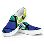 Blue And Green Stained Glass Print White Slip On Shoes