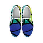 Blue And Green Stained Glass Print White Slip On Shoes
