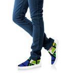 Blue And Green Stained Glass Print White Slip On Shoes