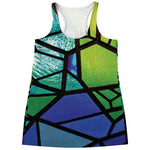 Blue And Green Stained Glass Print Women's Racerback Tank Top