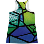 Blue And Green Stained Glass Print Women's Racerback Tank Top