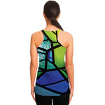 Blue And Green Stained Glass Print Women's Racerback Tank Top