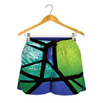 Blue And Green Stained Glass Print Women's Shorts