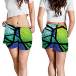 Blue And Green Stained Glass Print Women's Shorts