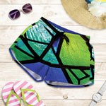 Blue And Green Stained Glass Print Women's Shorts