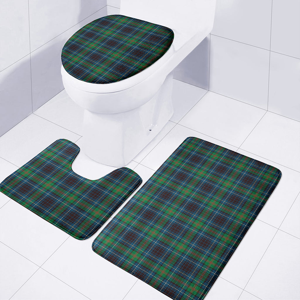 Blue And Green Tartan Pattern Print 3 Piece Bath Mat Set