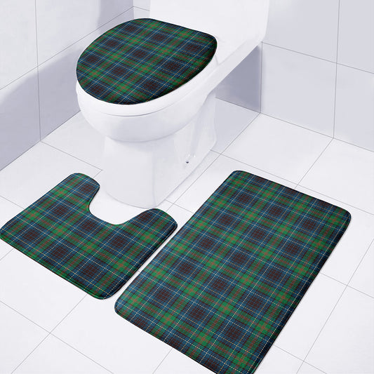 Blue And Green Tartan Pattern Print 3 Piece Bath Mat Set