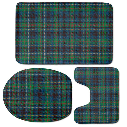 Blue And Green Tartan Pattern Print 3 Piece Bath Mat Set