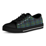 Blue And Green Tartan Pattern Print Black Low Top Shoes