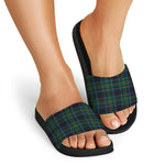 Blue And Green Tartan Pattern Print Black Slide Sandals
