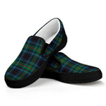 Blue And Green Tartan Pattern Print Black Slip On Shoes