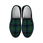 Blue And Green Tartan Pattern Print Black Slip On Shoes