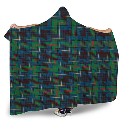 Blue And Green Tartan Pattern Print Hooded Blanket
