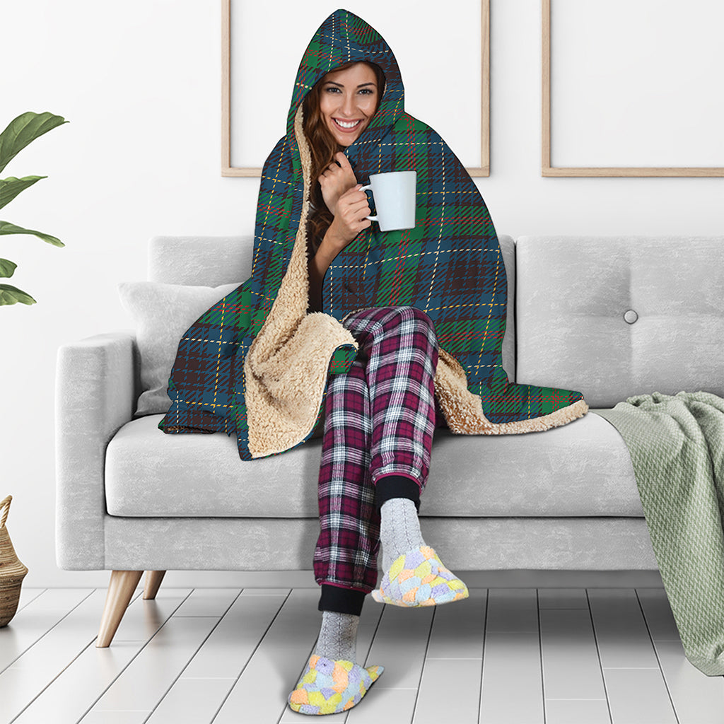 Blue And Green Tartan Pattern Print Hooded Blanket