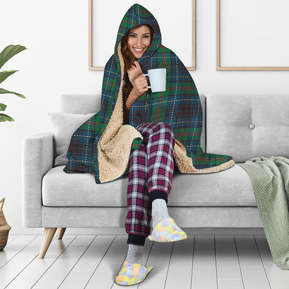 Blue And Green Tartan Pattern Print Hooded Blanket
