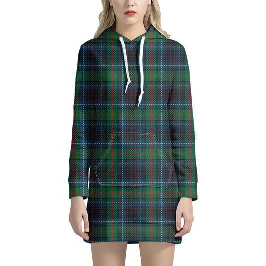 Blue And Green Tartan Pattern Print Hoodie Dress