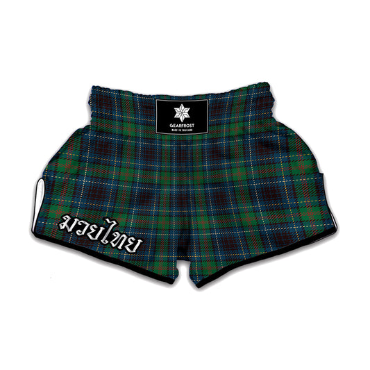 Blue And Green Tartan Pattern Print Muay Thai Boxing Shorts