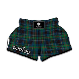 Blue And Green Tartan Pattern Print Muay Thai Boxing Shorts