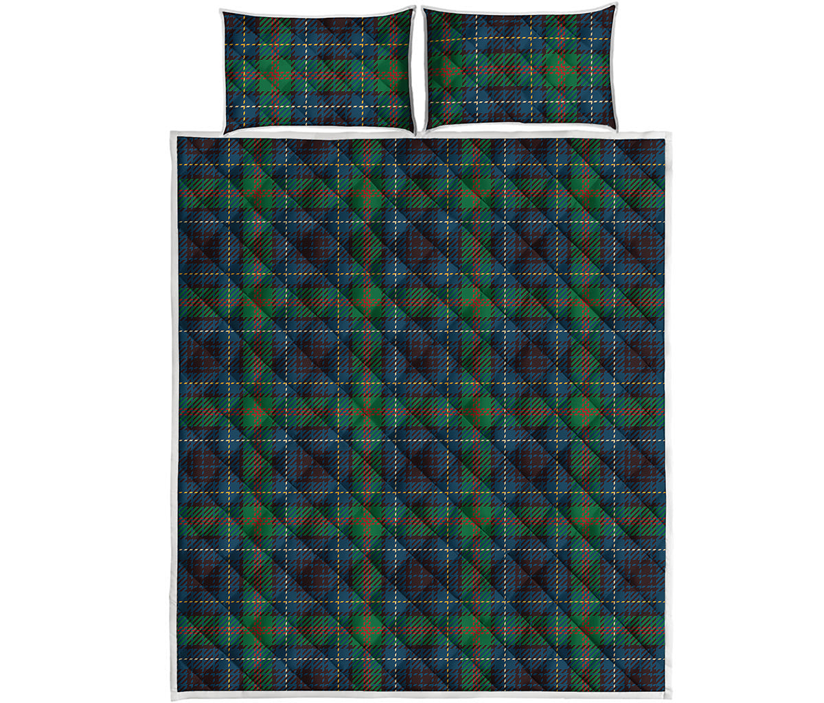 Blue And Green Tartan Pattern Print Quilt Bed Set