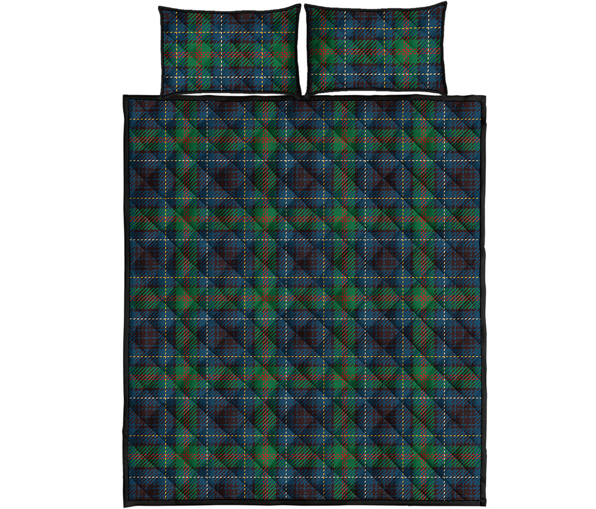 Blue And Green Tartan Pattern Print Quilt Bed Set