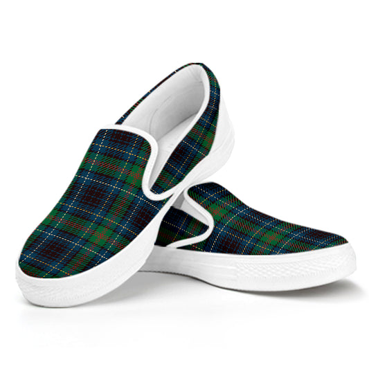 Blue And Green Tartan Pattern Print White Slip On Shoes