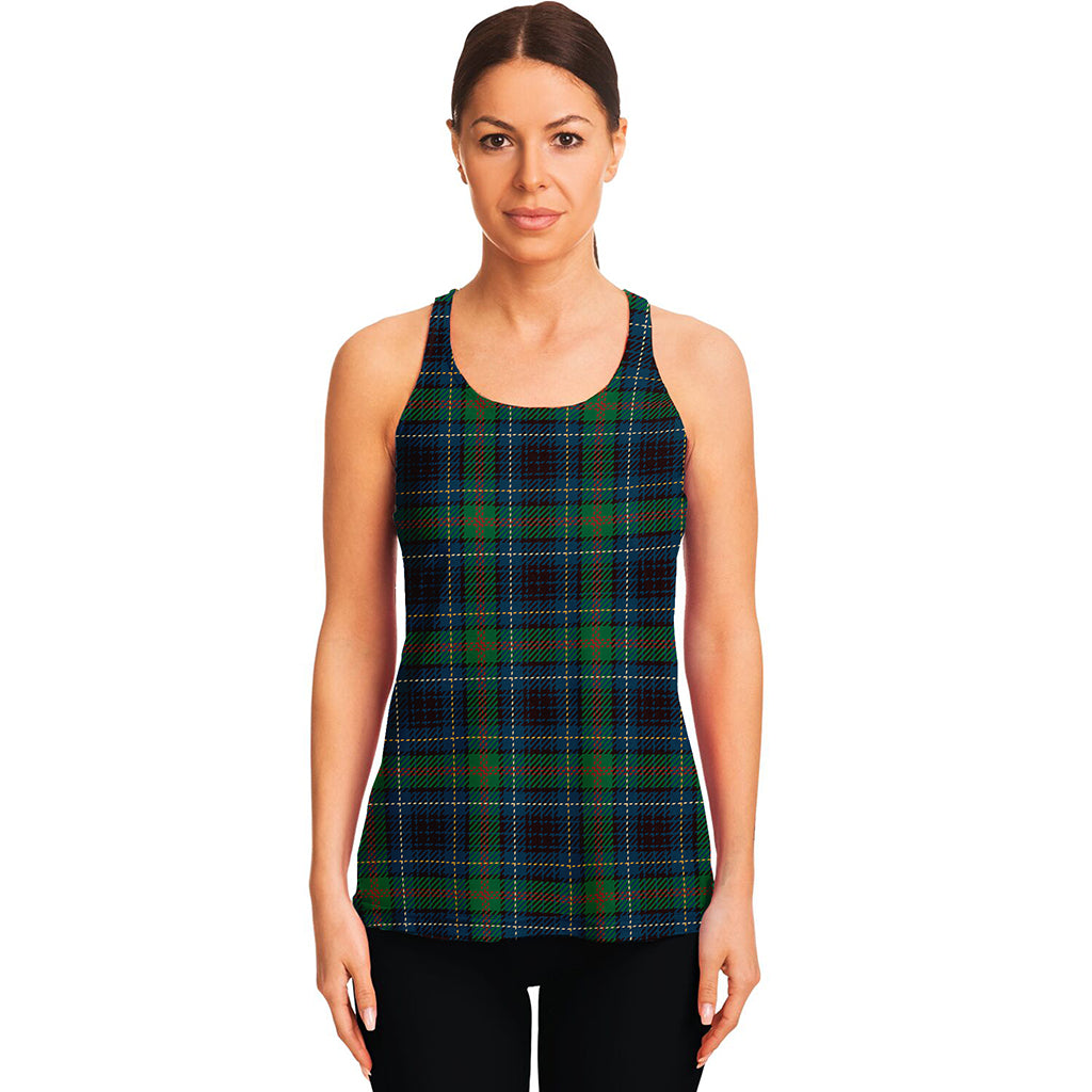 Blue And Green Tartan Pattern Print Women's Racerback Tank Top