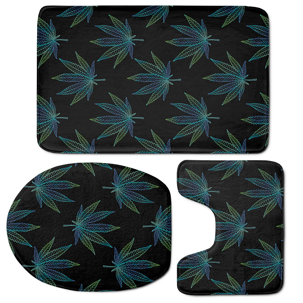 Blue And Green Weed Leaf Pattern Print 3 Piece Bath Mat Set