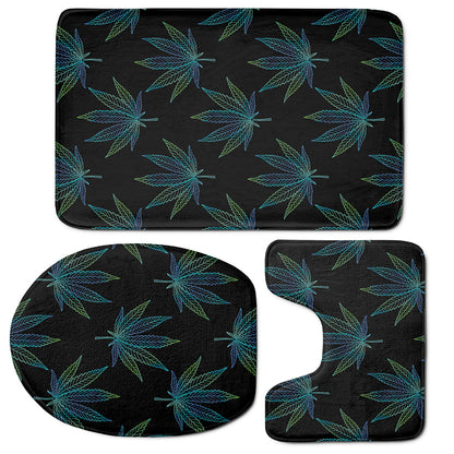 Blue And Green Weed Leaf Pattern Print 3 Piece Bath Mat Set