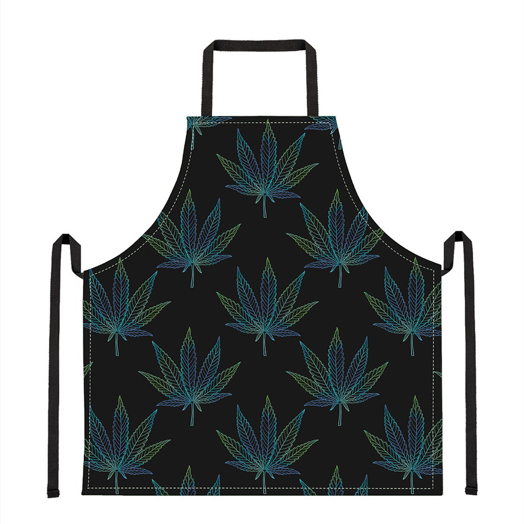 Blue And Green Weed Leaf Pattern Print Apron