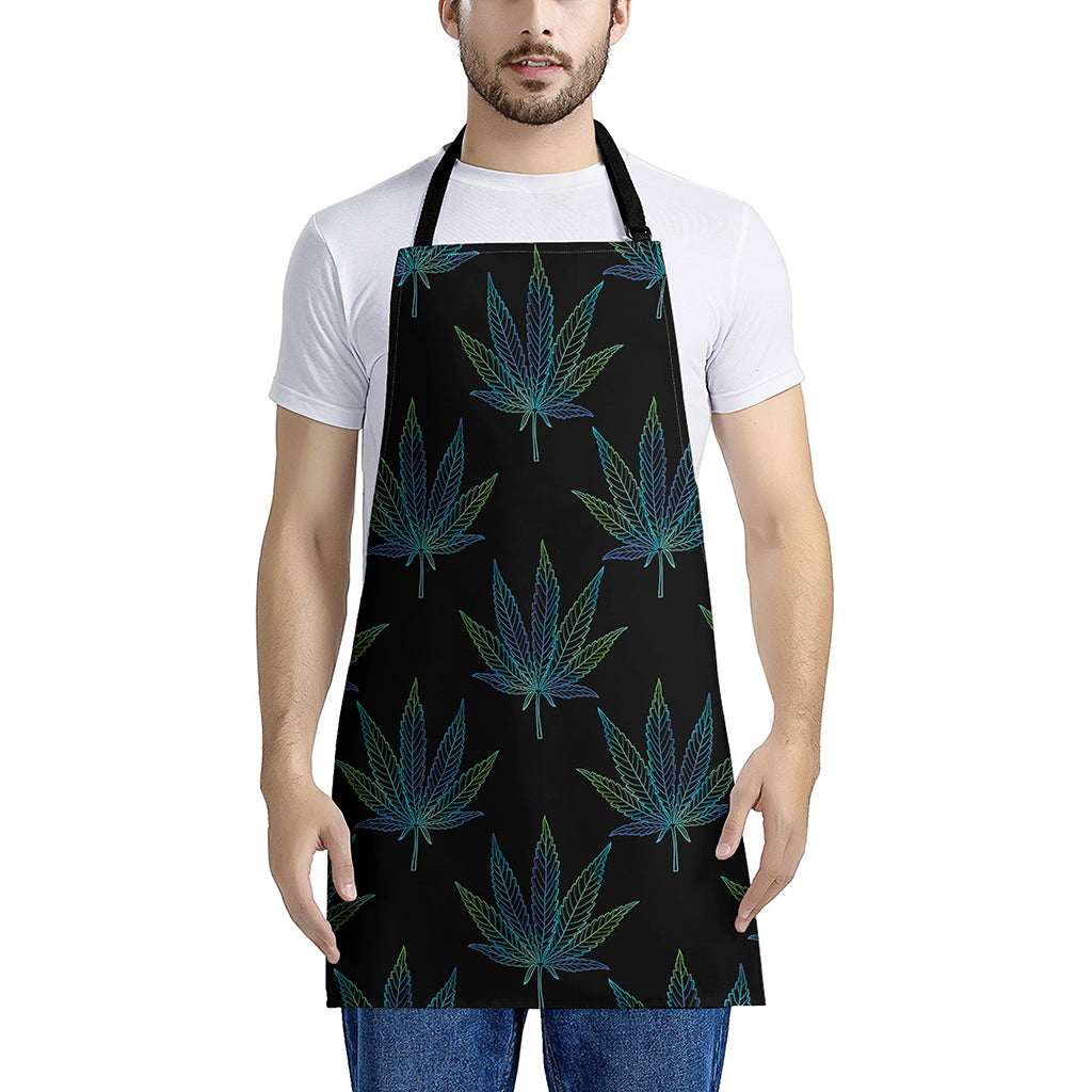 Blue And Green Weed Leaf Pattern Print Apron