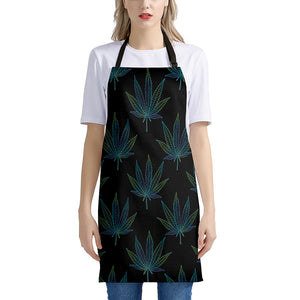 Blue And Green Weed Leaf Pattern Print Apron