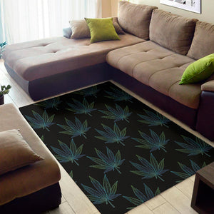 Blue And Green Weed Leaf Pattern Print Area Rug