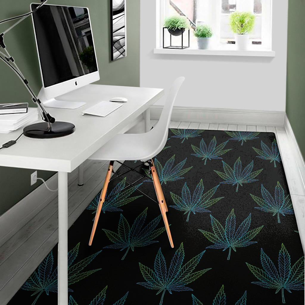 Blue And Green Weed Leaf Pattern Print Area Rug