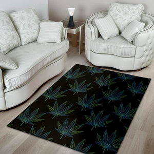 Blue And Green Weed Leaf Pattern Print Area Rug