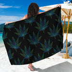 Blue And Green Weed Leaf Pattern Print Beach Sarong Wrap