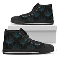 Blue And Green Weed Leaf Pattern Print Black High Top Sneakers