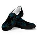 Blue And Green Weed Leaf Pattern Print Black Slip On Sneakers