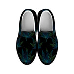 Blue And Green Weed Leaf Pattern Print Black Slip On Shoes