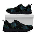 Blue And Green Weed Leaf Pattern Print Black Running Shoes