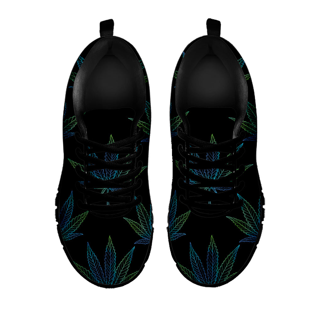 Blue And Green Weed Leaf Pattern Print Black Sneakers