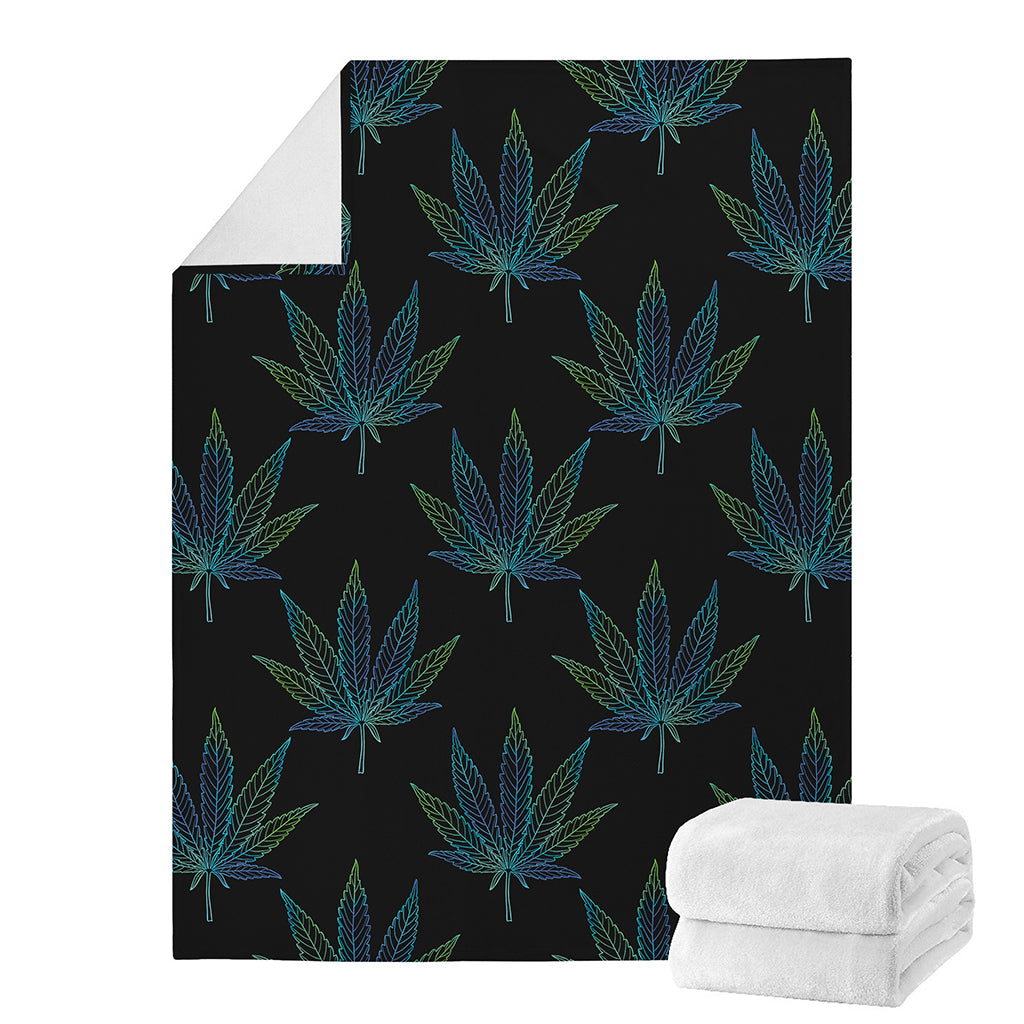 Blue And Green Weed Leaf Pattern Print Blanket