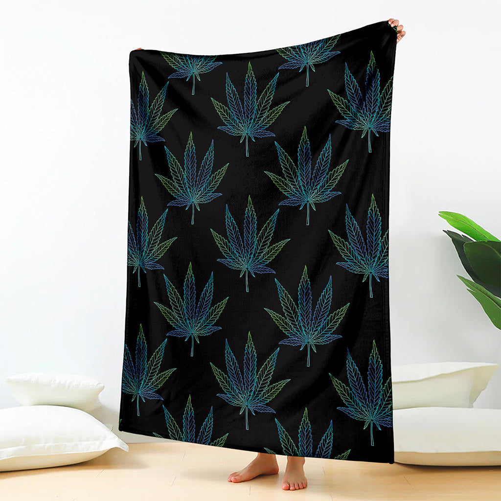 Blue And Green Weed Leaf Pattern Print Blanket