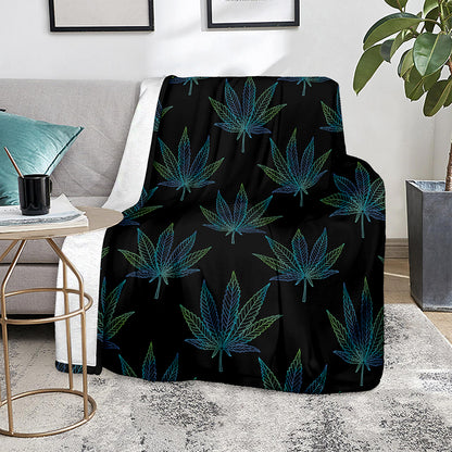 Blue And Green Weed Leaf Pattern Print Blanket