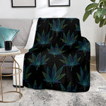 Blue And Green Weed Leaf Pattern Print Blanket