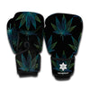 Blue And Green Weed Leaf Pattern Print Boxing Gloves