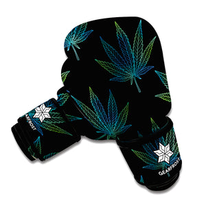 Blue And Green Weed Leaf Pattern Print Boxing Gloves