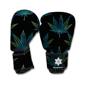 Blue And Green Weed Leaf Pattern Print Boxing Gloves