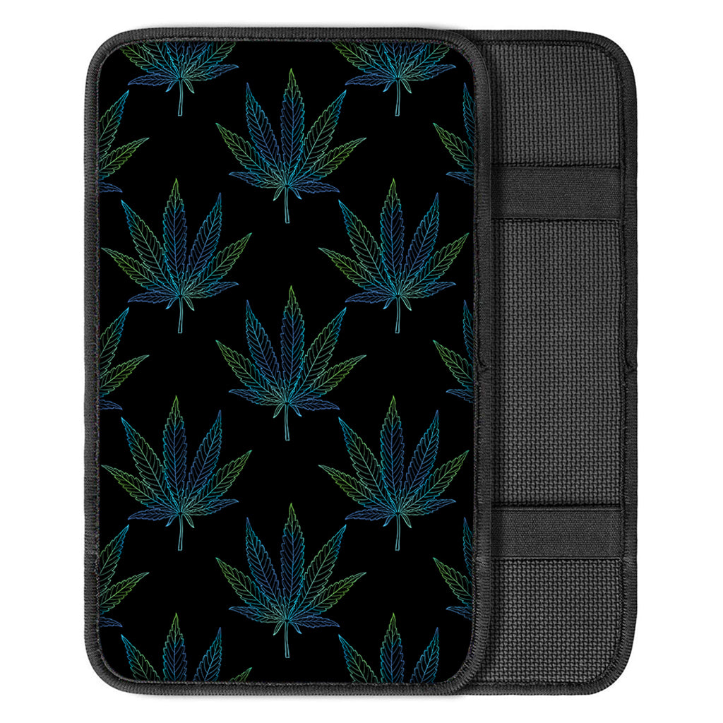 Blue And Green Weed Leaf Pattern Print Car Center Console Cover